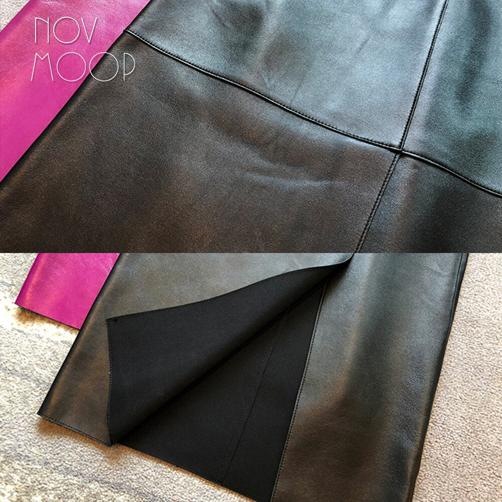 Real Leather Leather Skirt Spring New Sheepskin Fanny Pack Hip Skirt Slit Over The Knee Skirt For Women