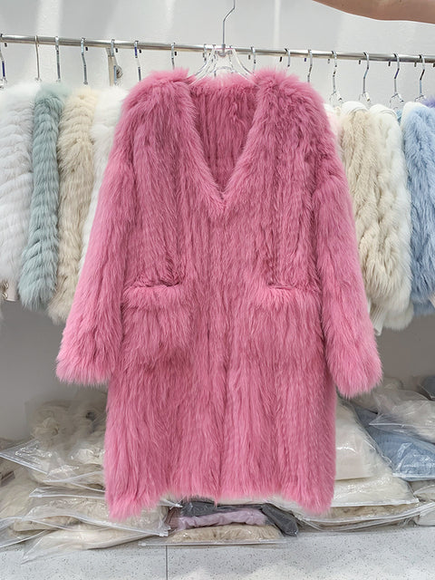 Fox Fur Knited Coat Women Winter High Quality Luxury Fur Jacket