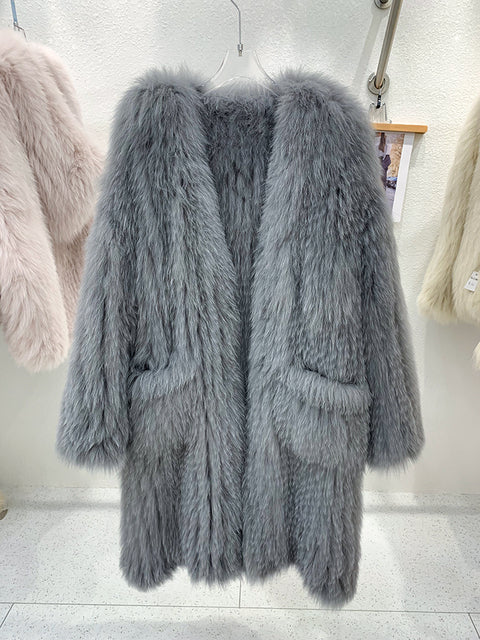 Fox Fur Knited Coat Women Winter High Quality Luxury Fur Jacket