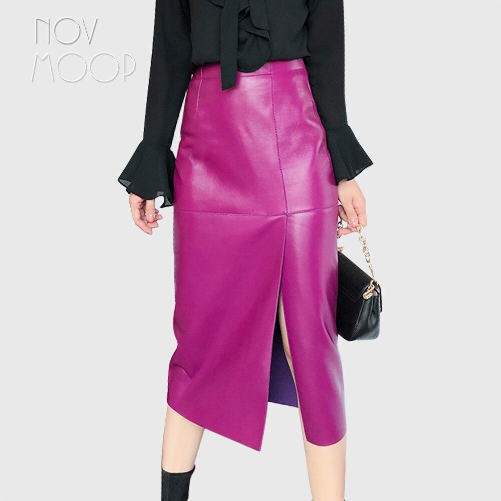 Real Leather Leather Skirt Spring New Sheepskin Fanny Pack Hip Skirt Slit Over The Knee Skirt For Women