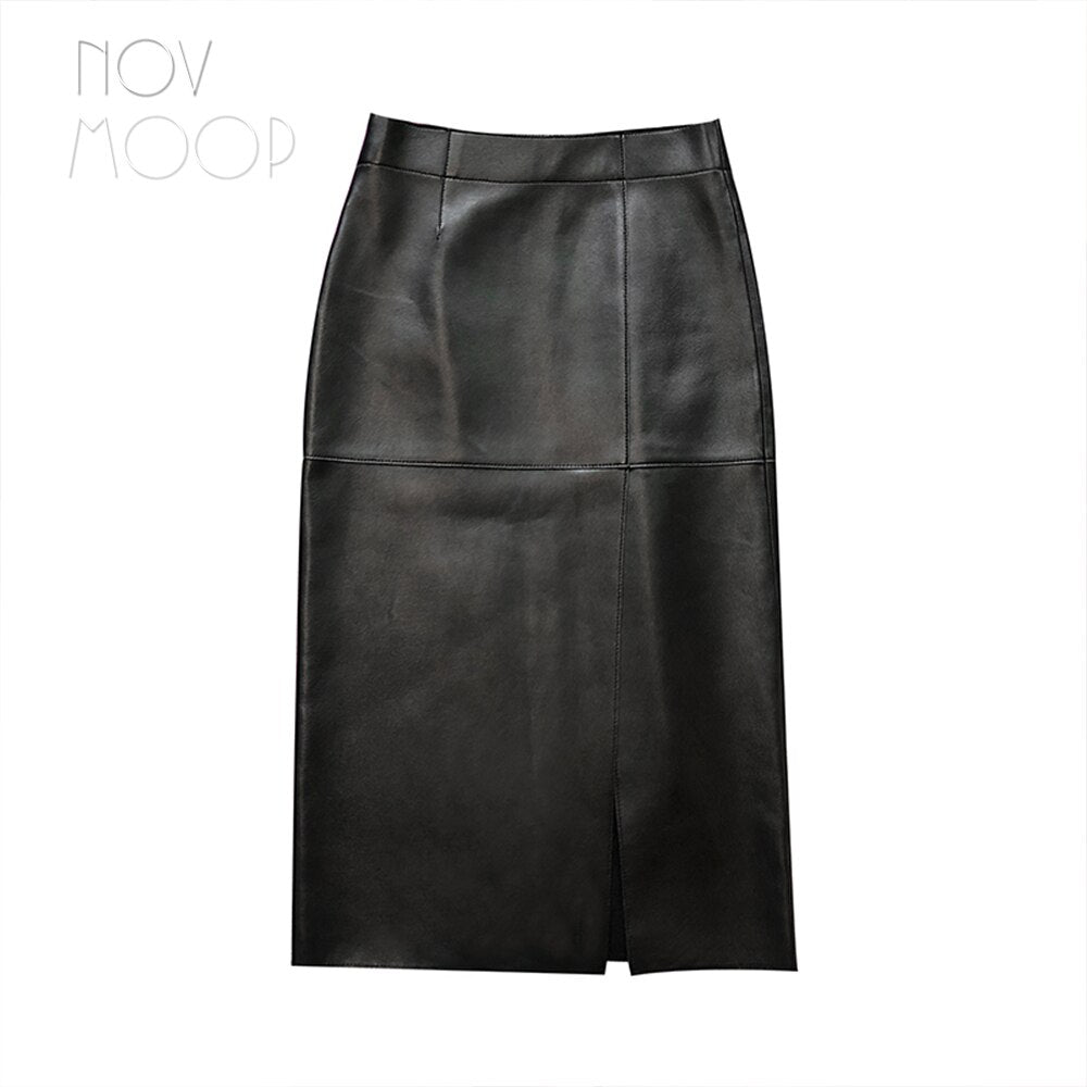 Real Leather Leather Skirt Spring New Sheepskin Fanny Pack Hip Skirt Slit Over The Knee Skirt For Women