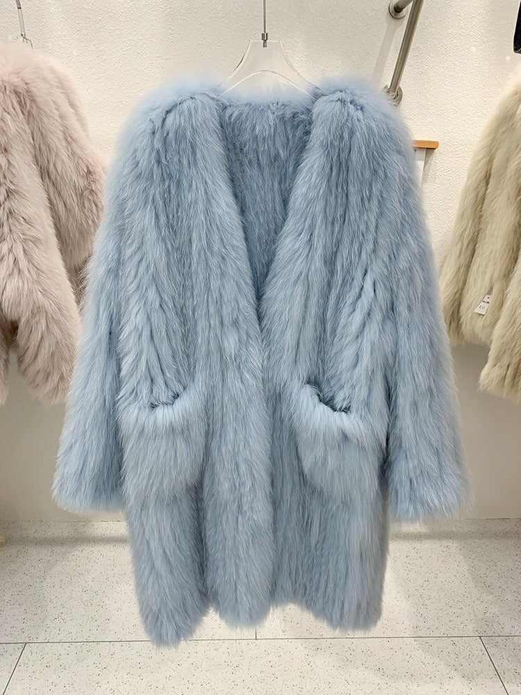 Fox Fur Knited Coat Women Winter High Quality Luxury Fur Jacket