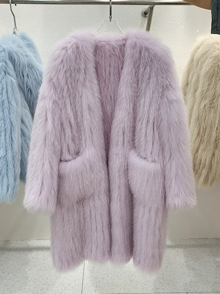 Fox Fur Knited Coat Women Winter High Quality Luxury Fur Jacket