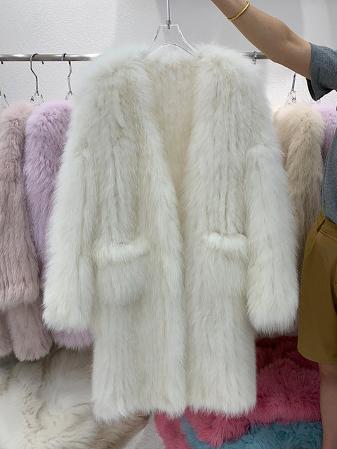 Fox Fur Knited Coat Women Winter High Quality Luxury Fur Jacket